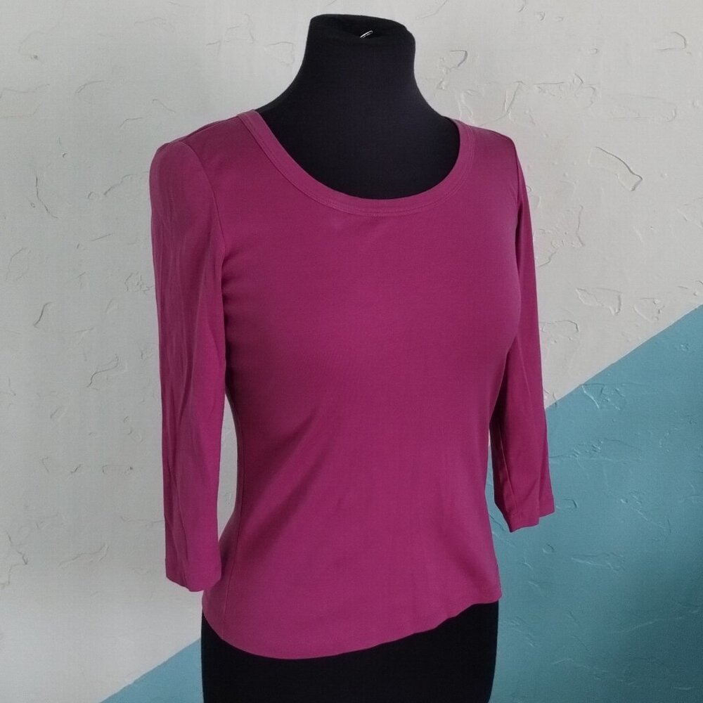 Lafayette 148 New York Magenta 3/4 Sleeve Top - Picture 5 of 10